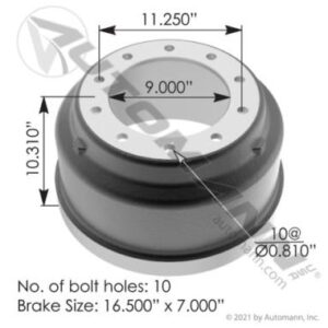 16.5 X 7in. Brake Drum: Automann 151.6720BA - New