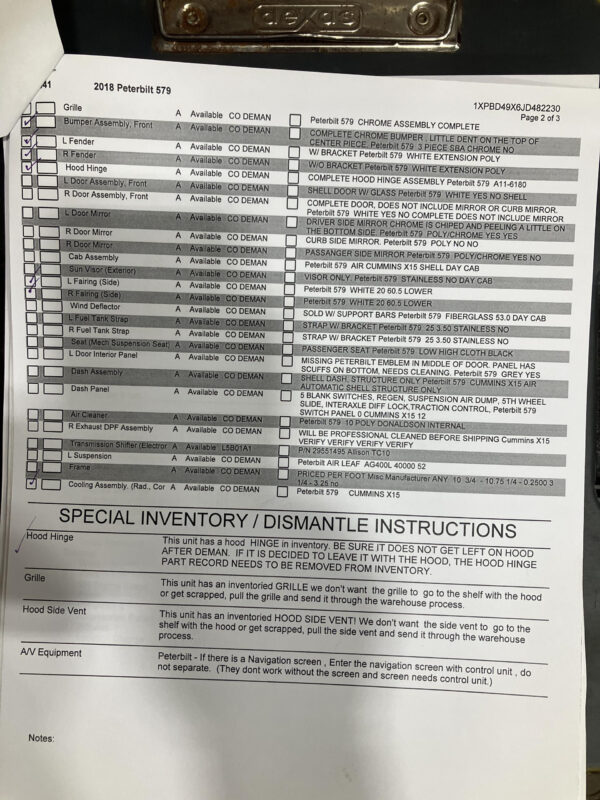 2018 Peterbilt 579 Parts Unit: Truck Dsl Ta - Image 2